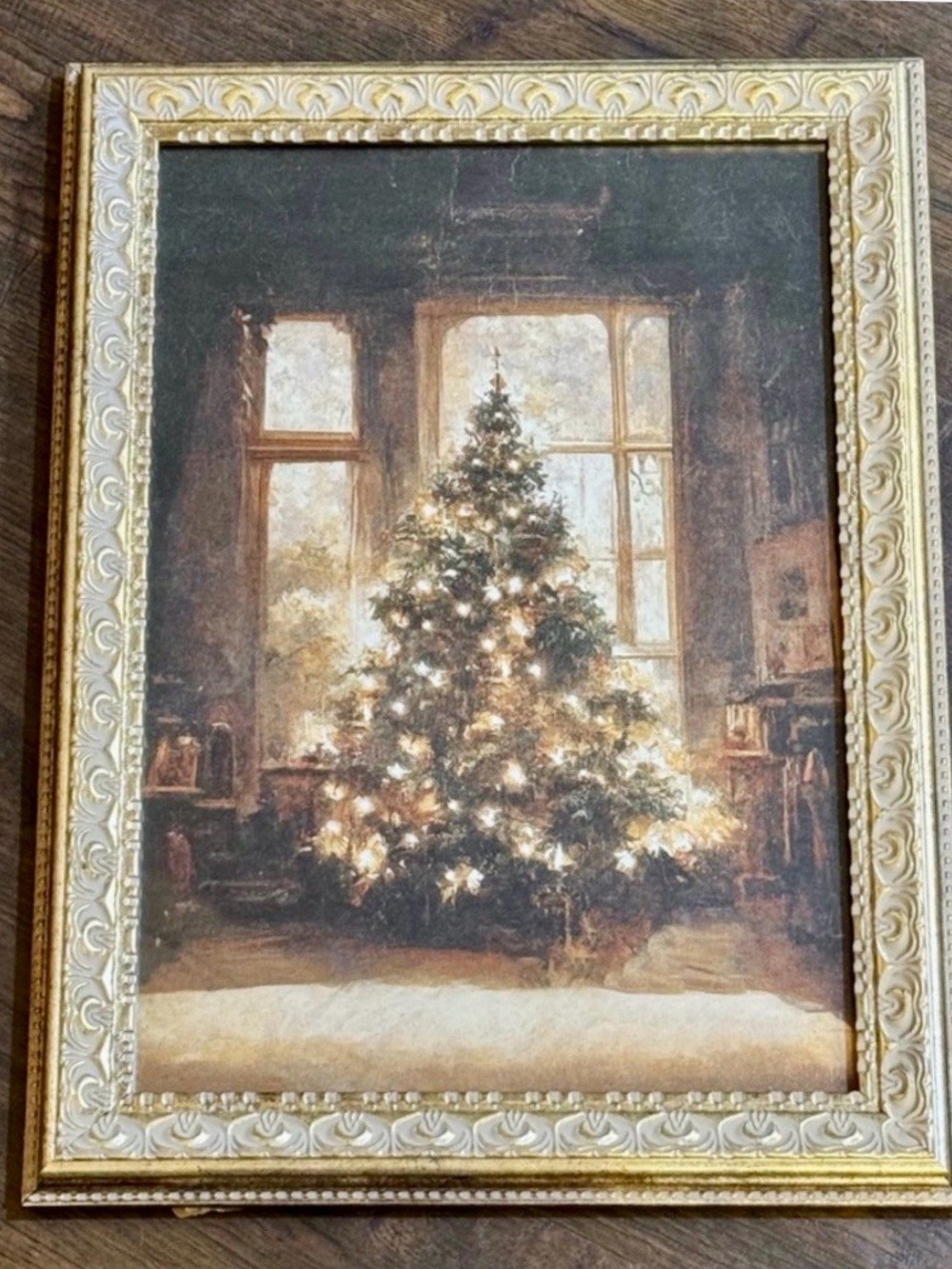 Petal Lane Elegant Gold-Framed Christmas Tree Wall Art - Holiday Home Decor